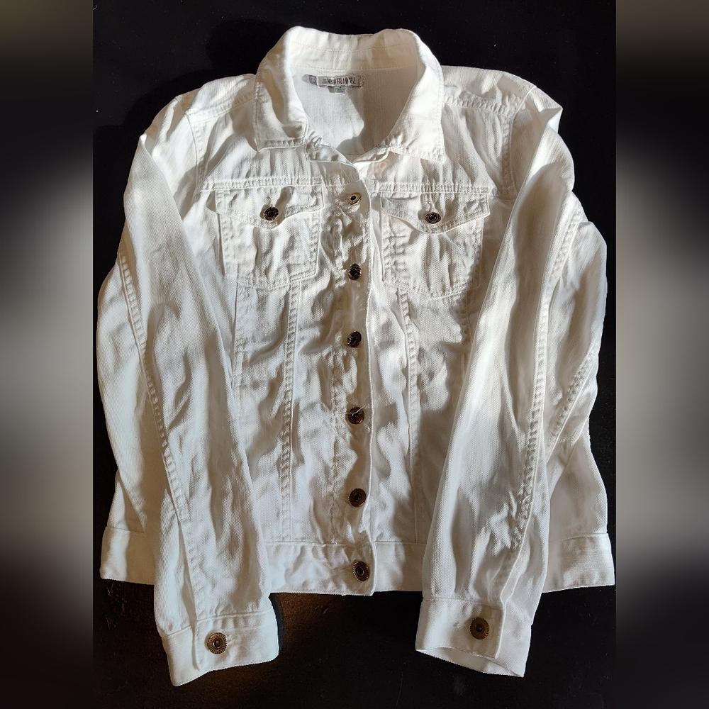 JENNIFER LOPEZ JLO Women's Long Sleeve wthite Denim Button Down Jacket Size S